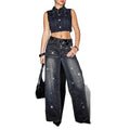 Ridzzz Rhinestone Wide-Leg Denim Jeans for Women – Streetwear Fit